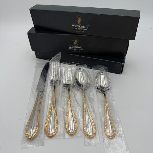 Waterford Powerscourt Gold Flatware 18/10 5 Pc Place Setting NIB - Picture 1 of 5